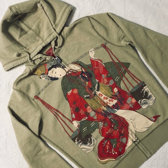 Lucky Brand Hoodie NWOT Geisha Vintage Zip Sweatshirt Asian Unique Artwear Med - Picture 2 of 9